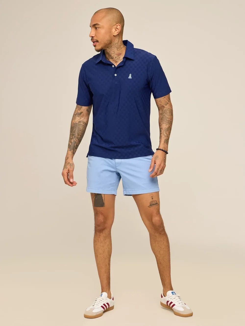Chubbies Mens Textured Performance Polo XL Midnight Marine Navy Blue Checkered